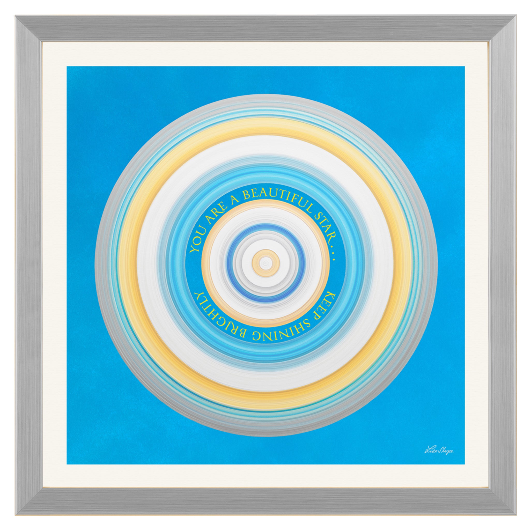Yellow and blue uplifting print with the message You are a Beautiful Star Keep Shining Brightly designed as a gift.
