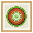Earthy green orange and red circular artwork symbolising nature and grounding energy.