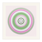 Green pink and white circular artwork with love laughter light at the centre.