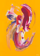 Abstract art with vibrant colors on a yellow background