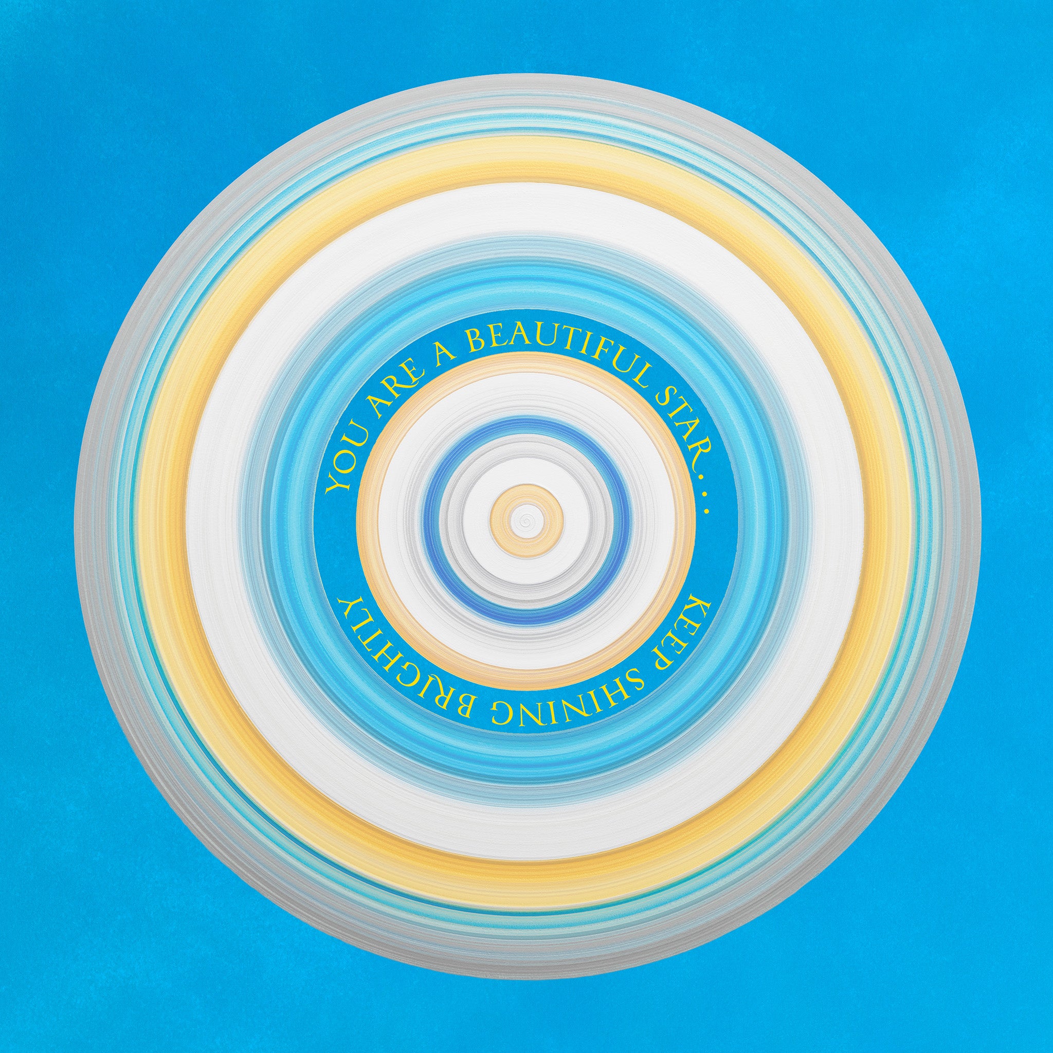Circular design with concentric rings and motivational text on a blue background