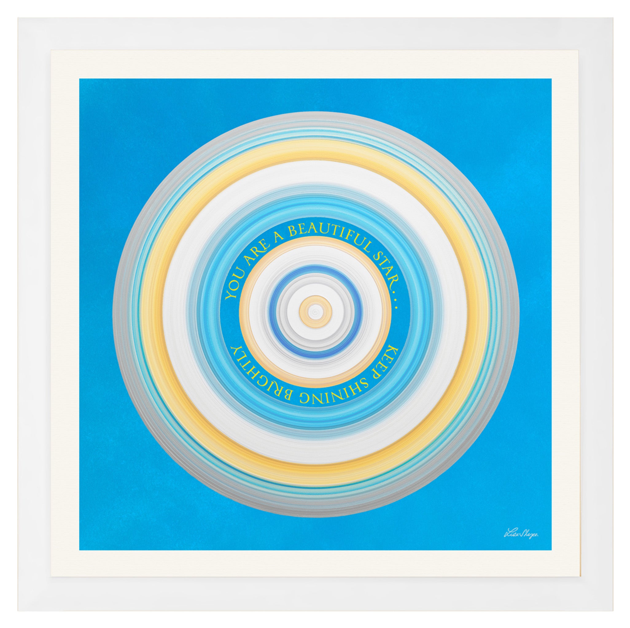 Yellow and blue uplifting print with the message You are a Beautiful Star Keep Shining Brightly designed as a gift.