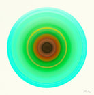 Keep Shining Brightly, Aqua Light: circular portal print by Lisa Sharpe in aqua, green, gold and terracotta